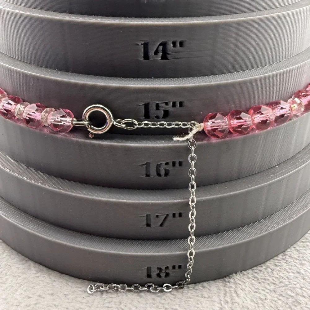Vintage Glass Beaded Necklace Pink Faceted‎  16